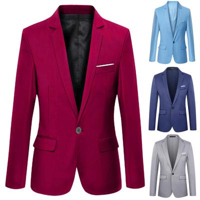 Fashion Men Solid Color Long Sleeve Lapel Slim Fit Blazer Suit Coat Outwear