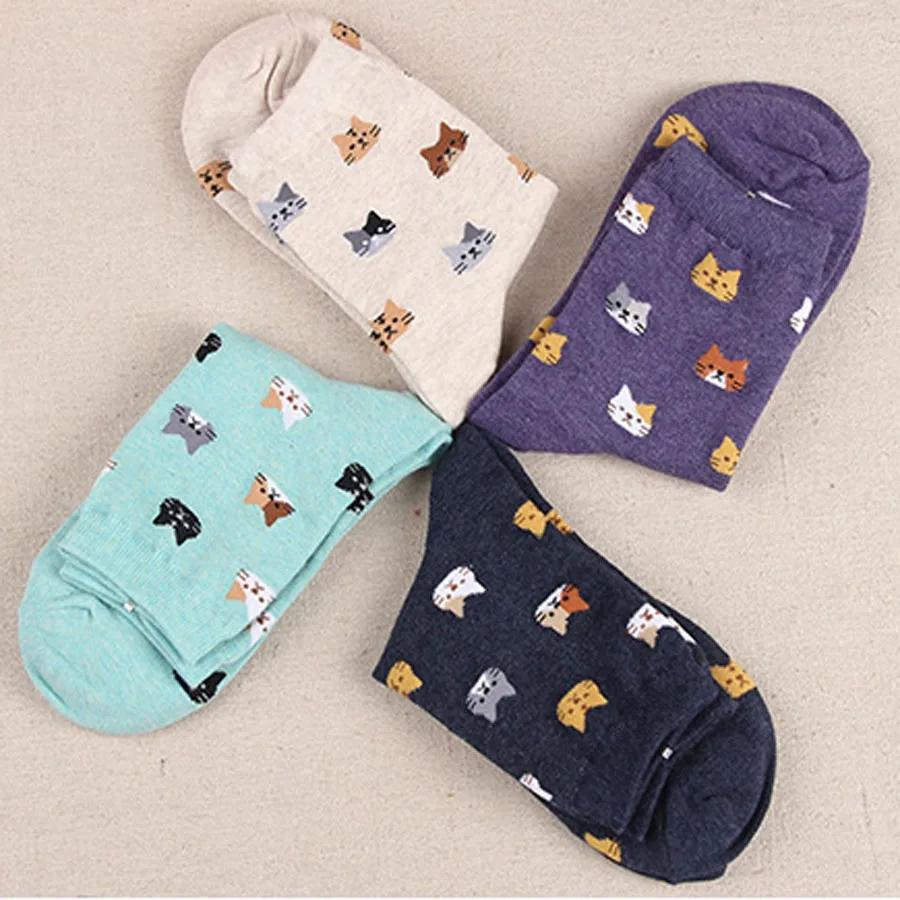 Cute Cartoon Cat Print Women Socks Sweet Cute Japanese Style Kawaii Long Socks Casual Harajuku Streetwear Cotton Soft Crew Socks
