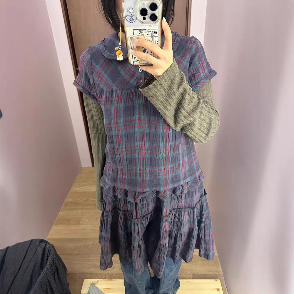 Women s Retro Plaid Lace Doll Collar A-line Dress - Spring/Summer Size 2
