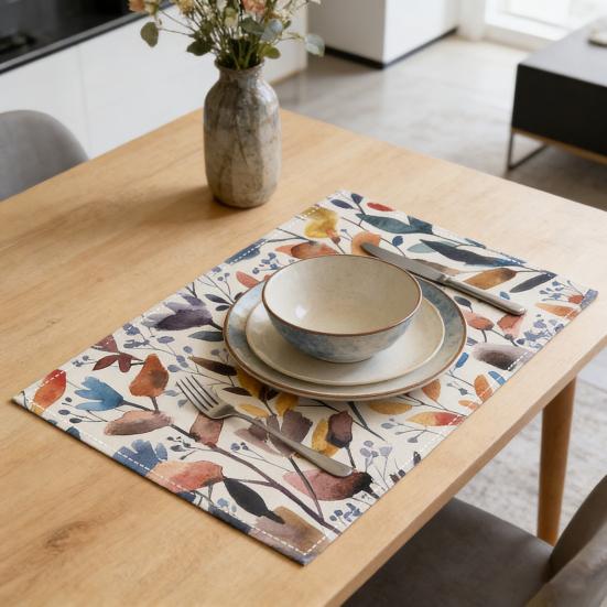 4Pcs Floral Linen Placemats 30x45cm Washable Reusable Heat-Resistant Table Mats with Plant Flower