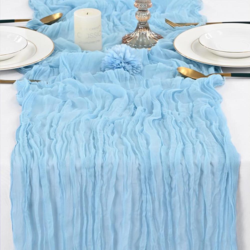 Dusty Blue Gauze Boho Table Runner Rustic Semi Sheer Fabric Cheese Cloth Table Runner Birthday Party Wedding Bridal Shower Decor
