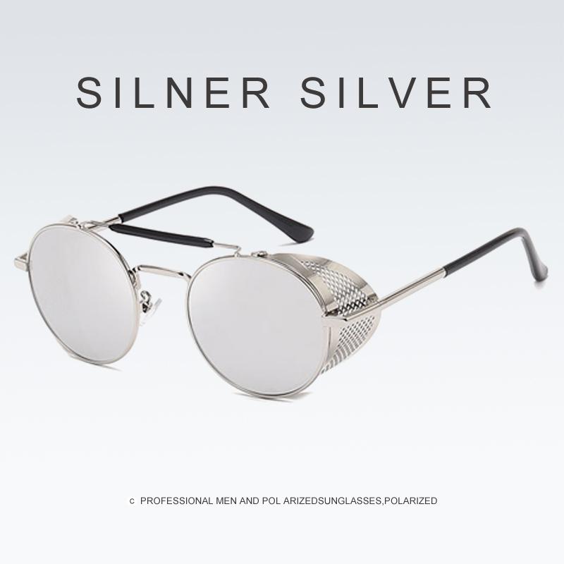 Men Sunglasses Uv400 Metal Shield Steampunk Woman Glasses Personality Windshield Sunglasses  Retro Toad Mirror Round Design