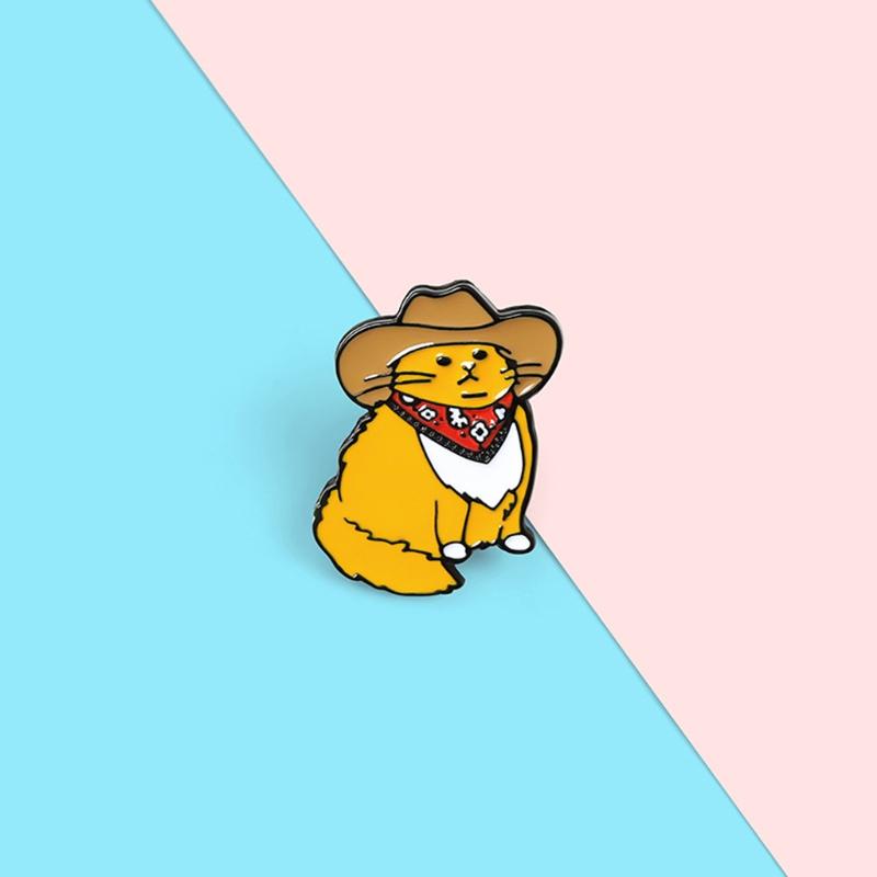 Cute Cartoon Humor Cowboy for Cat Style Brooch Children's Day Gift Western Cowboy for Cat Style Badge Funny Backpack Acc