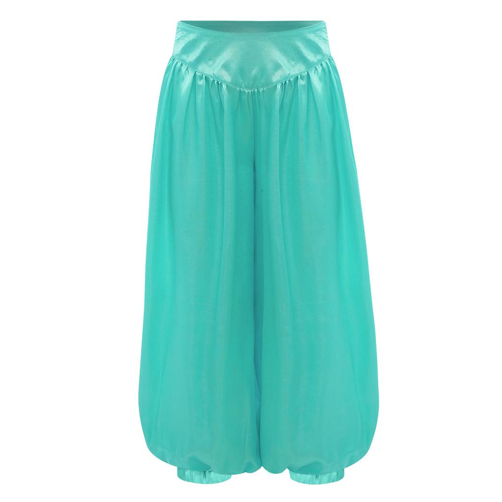 Girls Belly Dance Pants Side Invisible Zipper Wide Leg Satin Bloomers Stage Performance Costume