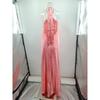 Women's Summer Long Dress Sexy Temperament Sleeveless Loose Satin Women's Halter Dress Fashion Elegant Solid Color A Line Casual Party Dresses