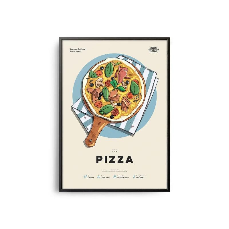 World Cuisine Poster Aesthetics Pizza Ramen Food Wall Art Mural Kawaii Room Decor Home Kitchen Decoration Retro Canvas Painting