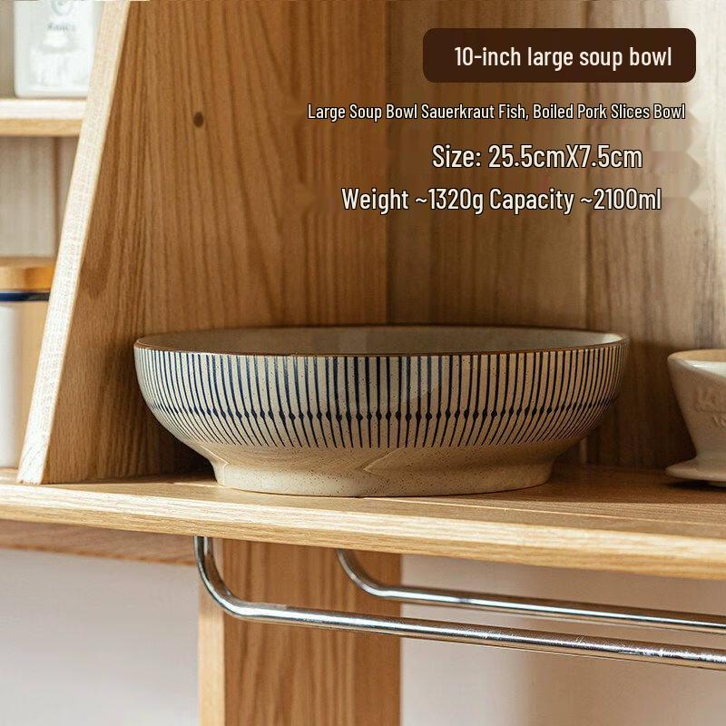 JIESITONG Japanese Retro Ceramic Double-Handle Soup Bowl