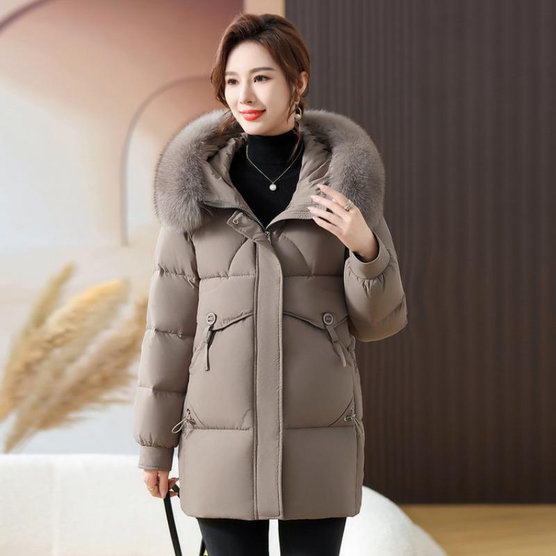 New winter mother women's clothing medium and long down jacket medium and old thickened white duck down jacket fox fur collar