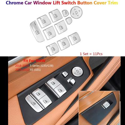 11Pcs For BMW 5 Series X3 G30 G01 Car Door Window Lift Switch Buttons Cover Trim