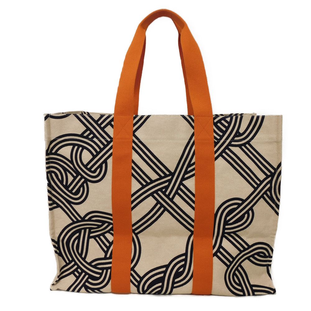 Used 9212 Nu Maran Beach Bag 7924 Graphic Tartan Orange Camel Knotboard Screen Print Cotton Unisex from Japan AUTHENTIC