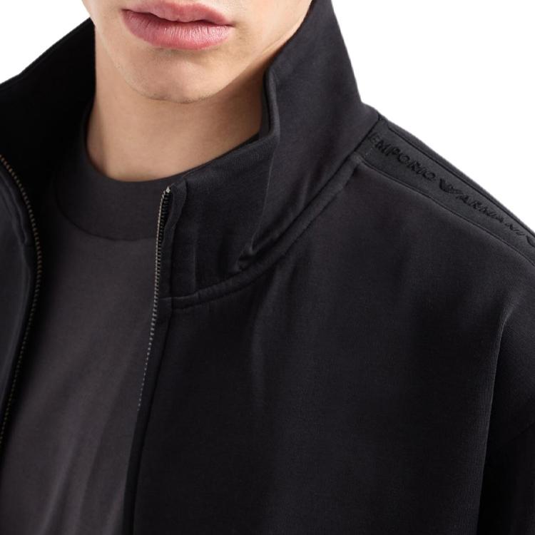 Emporio Armani Solid Color Stand Collar Embroidered Strap Zipper Hoodie Men hoodies Black 6D1MA8-1JHSZ-0999