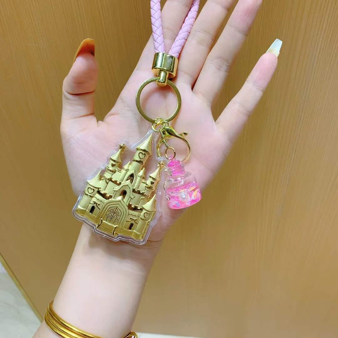 

999 Fine Gold Lucky Castle Keychain & Mobile Charm Souvenir Purple Rope Pendant
