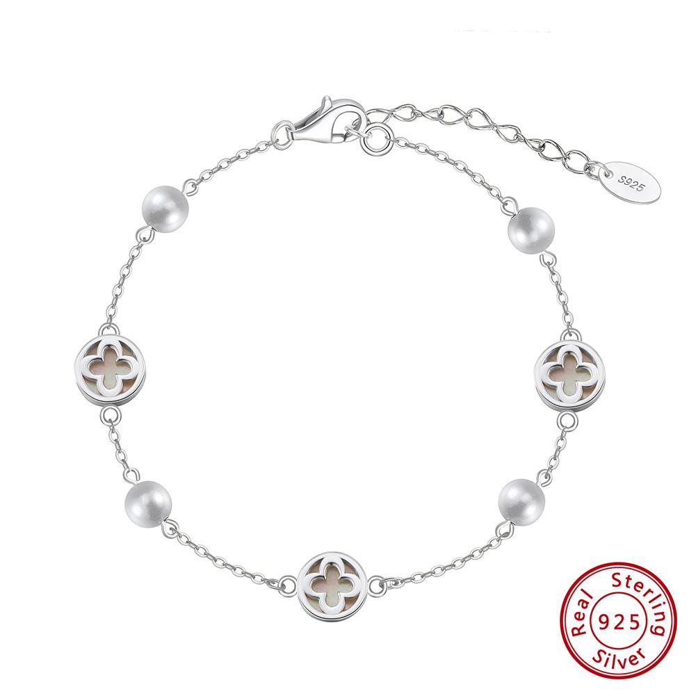 

EFFIE QUEEN 100% S925 Silver 14k Gold Four Leaf Clover Chain Bracelet Lucky Jewelry for Women Wedding Party Banquet Gift GMB70