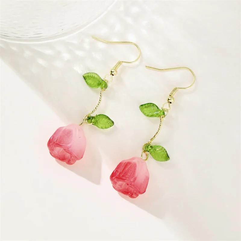 New Fashion leaf Tulip Dangle Earrings for Women Girl Gift Sweet Jewelry Wholesale