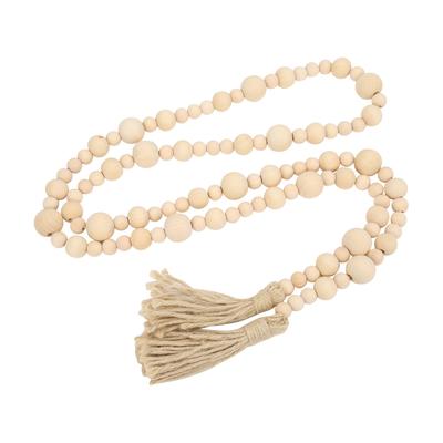 Bead Garland Wooden Wood Color Decorative Rustic Beads with Tassel for Home Ornaments Wall