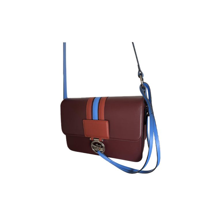 Longchamp Box-Trot Logo Druckknopf Streifen Klappe Verstellbarer Schultergurt Leder Umschlagtasche Mittel Damen Umhängetasche Bordeauxrot 10175HDV261