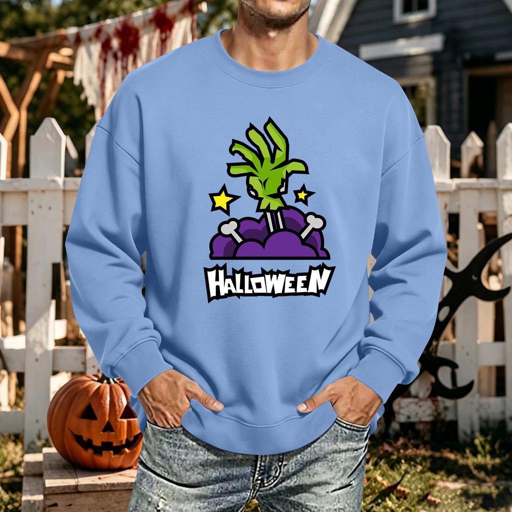 Men's Halloween Printed Long Sleeve T-Shirt Unisex Crewneck Casual Sports Top