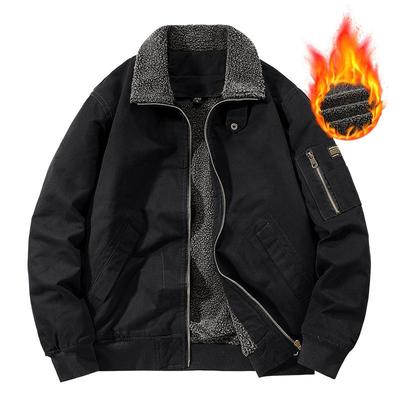 Autumn and Winter Lapel Lamb Velvet Thickened Washed Jacket Men's Retro Casual Youth Plus Velvet Warm Cotton Coat Jacket for Men