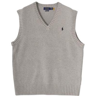 Polo Ensfarvet Broderet Logo V-hals Ærmeløs Vest Løstsiddende Herre toppe Grå MNPOSWE1CM20095-020