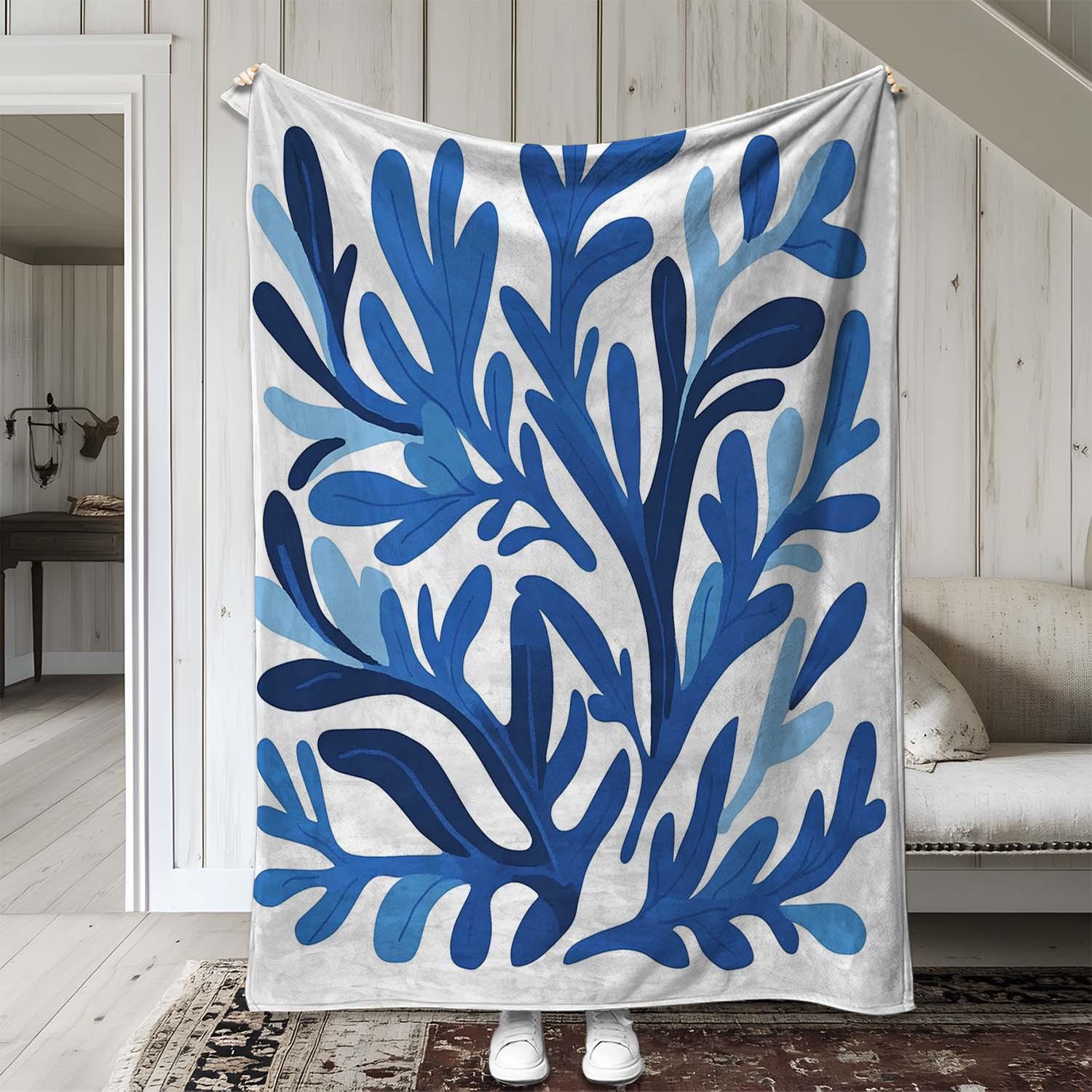 1pc Cozy Blue Artistic Coral Print Flannel Blanket – Soft, Warm, and Lightweight Throw for Sofa, Bed, Car, Office, Camping, Trav 75x90cm