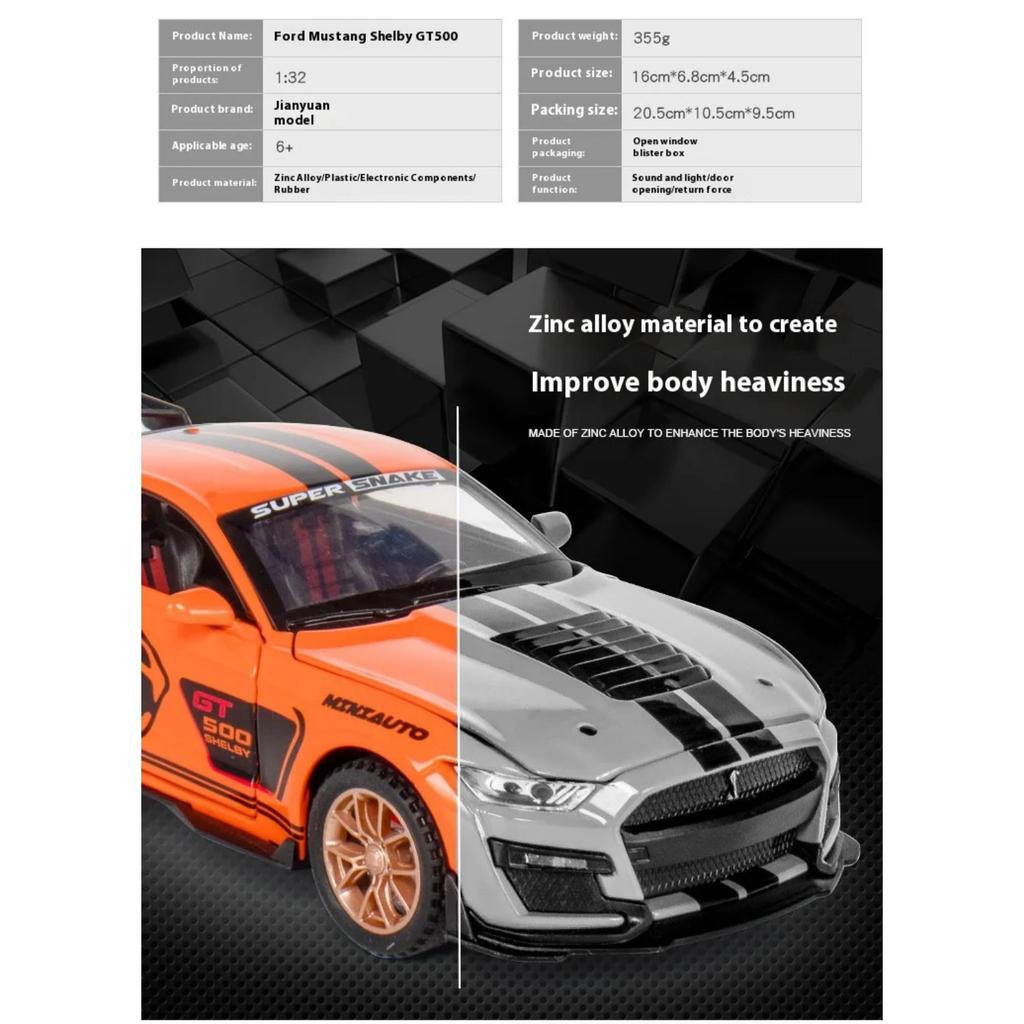 1/32 Scale Mustang Shelby GT500 Alloy Sports Car Model Diecast & Toy Vehicles Metal Car Model Simulation Collection Kids Toy Gift