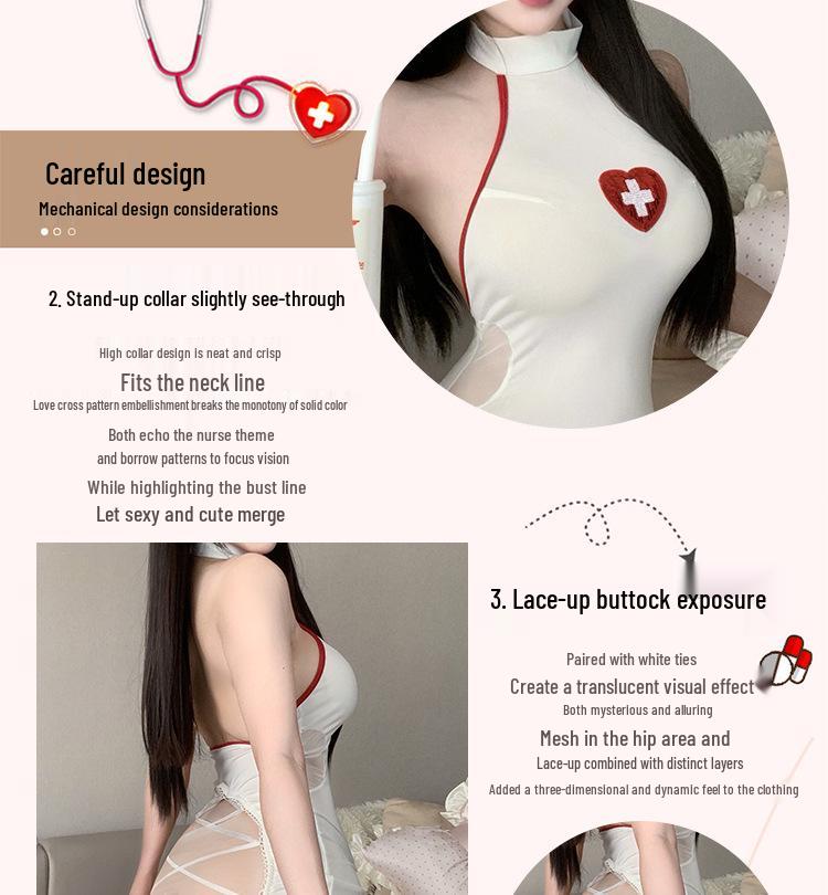 Sexy See-Through Nurse Lingerie Set: Bare Back & Heart Design