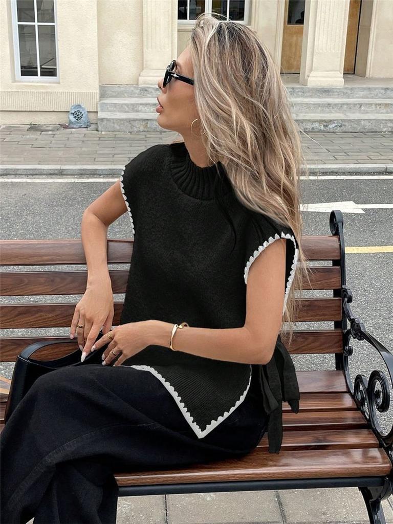 Women's Sleeveless Knit Top, Solid Color Bow Tie Cami Top