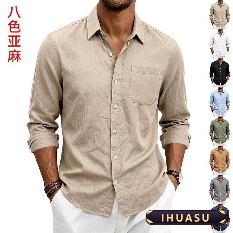 IHUASU men's Fashion Long Sleeve Autumn Winter POLO Neck Casual Blouses & Shirts Elegant