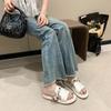 2024 Summer New Open Toe Sexy Solid Peep Toe Thick Sole Wedge Heel Slippers for Women Outwear Comfortable Women's Sandals