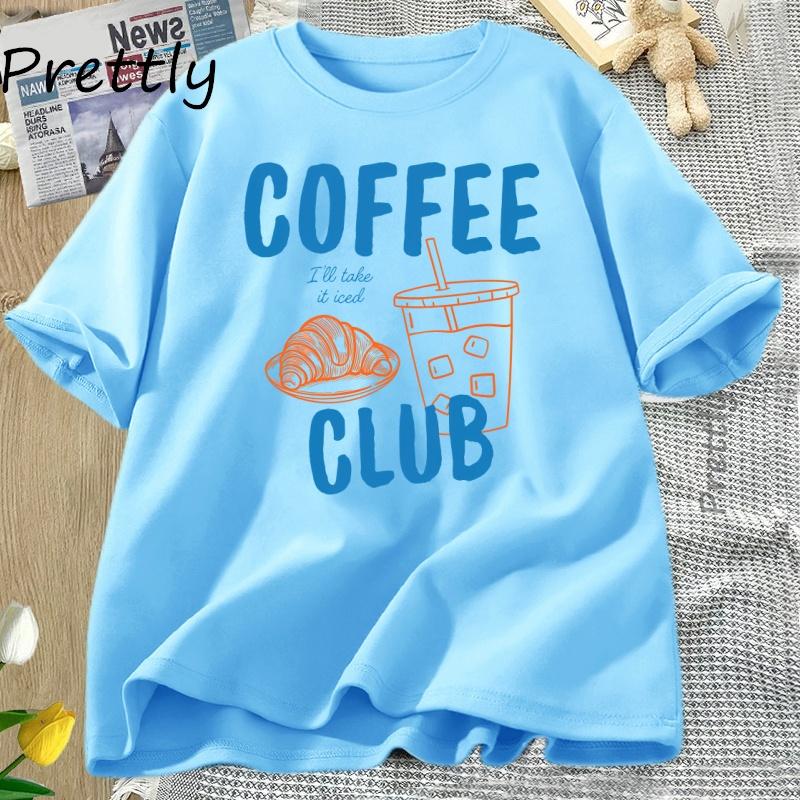 Womens Tshirt Iced Coffee Club T Shirt Women Coffee Lover Retro Coffee Tee Trendy Cotton Short Sleeve Graphic T Shirts