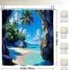 1pc Shower Curtain - Tropical Beach with Palm Trees and Rocky Cliffs Design Waterproof