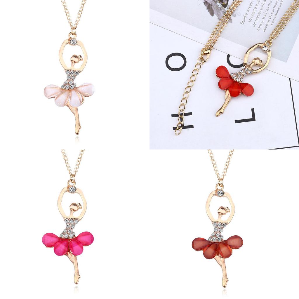 Elegant Crystal Gold Plated Ballet Dance Girl Angel Dancer Necklace For Women