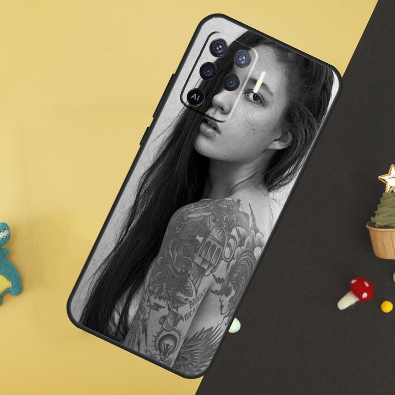 Sexy Sleeve Tattoo Girl Case For Oppo A60 A80 A40 A15 A16 A17 A57 A94 A74 A54 A76 A96 A18 A38 A58 A78 A98 A5 A6 Pro