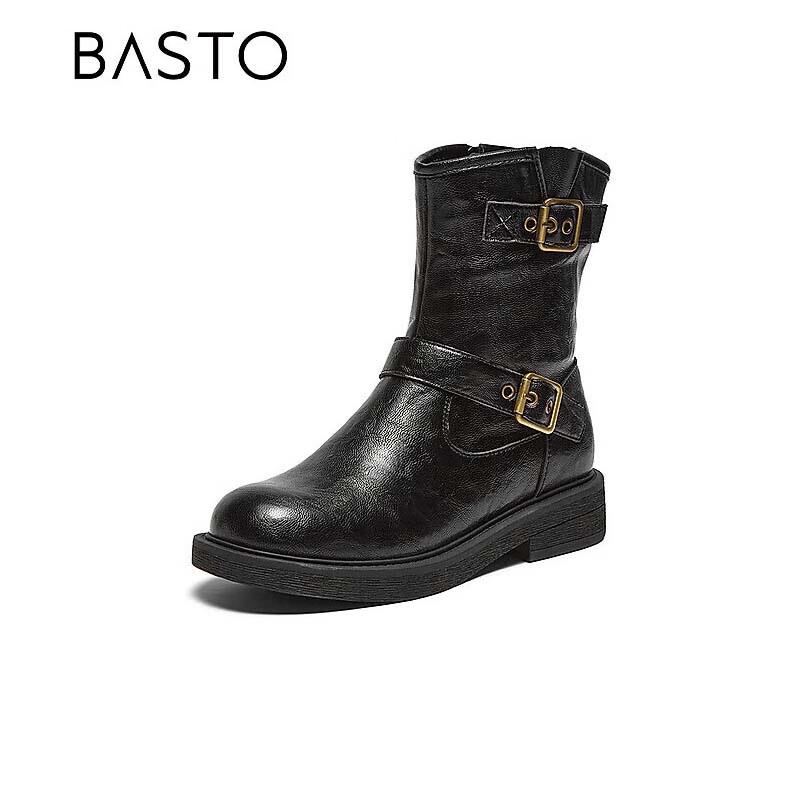 BASTO Women s Retro Warm Chunky Heel Western Boots 36