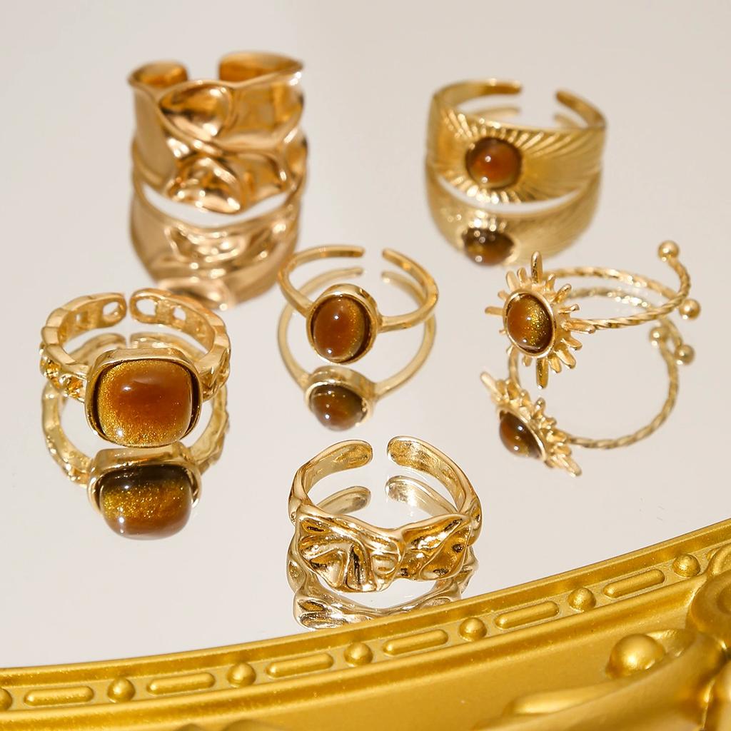 IF ME 6 Pieces/set of Retro Trendy Pleated Geometric Rings, Women's Irregular Aesthetic Jewelry Accessories