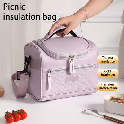 Portable Insulated Lunch Bag for Travel Spacious Food and Beverages Storage Container Bentos Pouch with Shoulder Strap