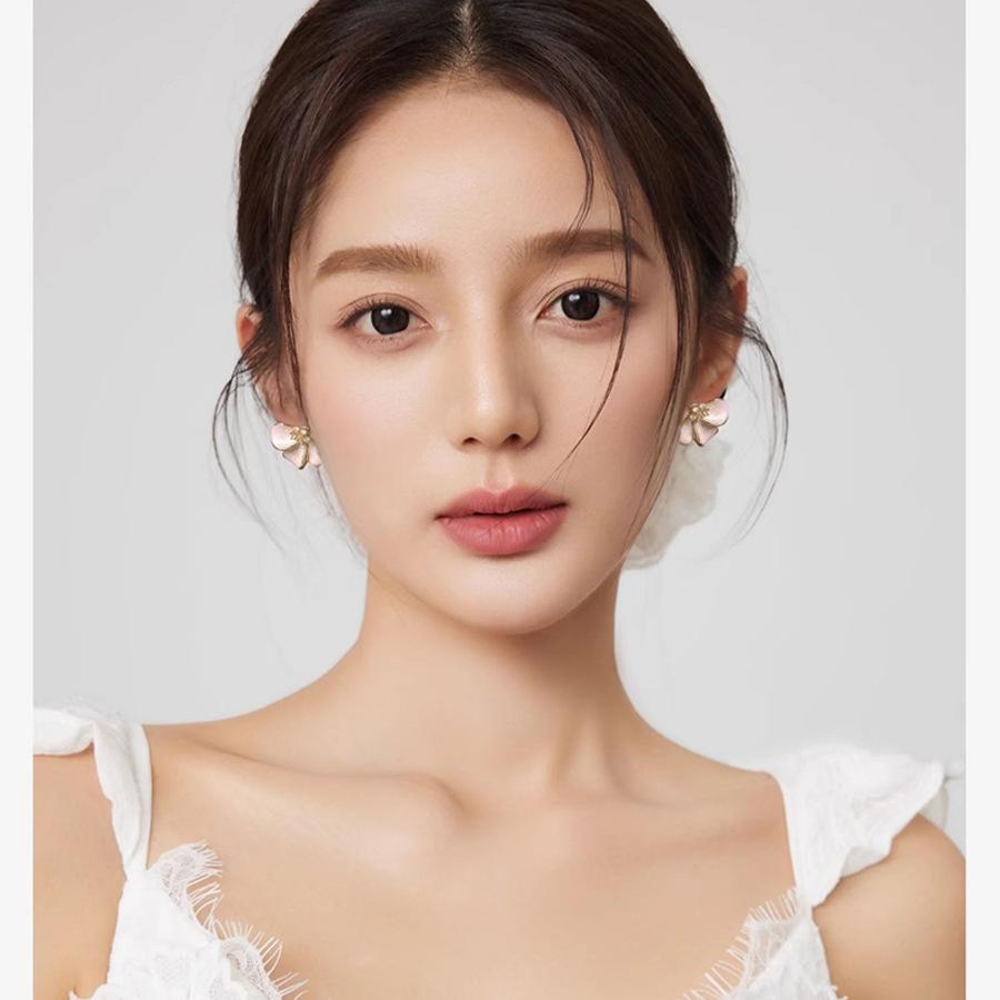 14 silver needle dripping oil zircon flower earrings fashionable and sweet stud earrings temperament hundred elegant earrings women