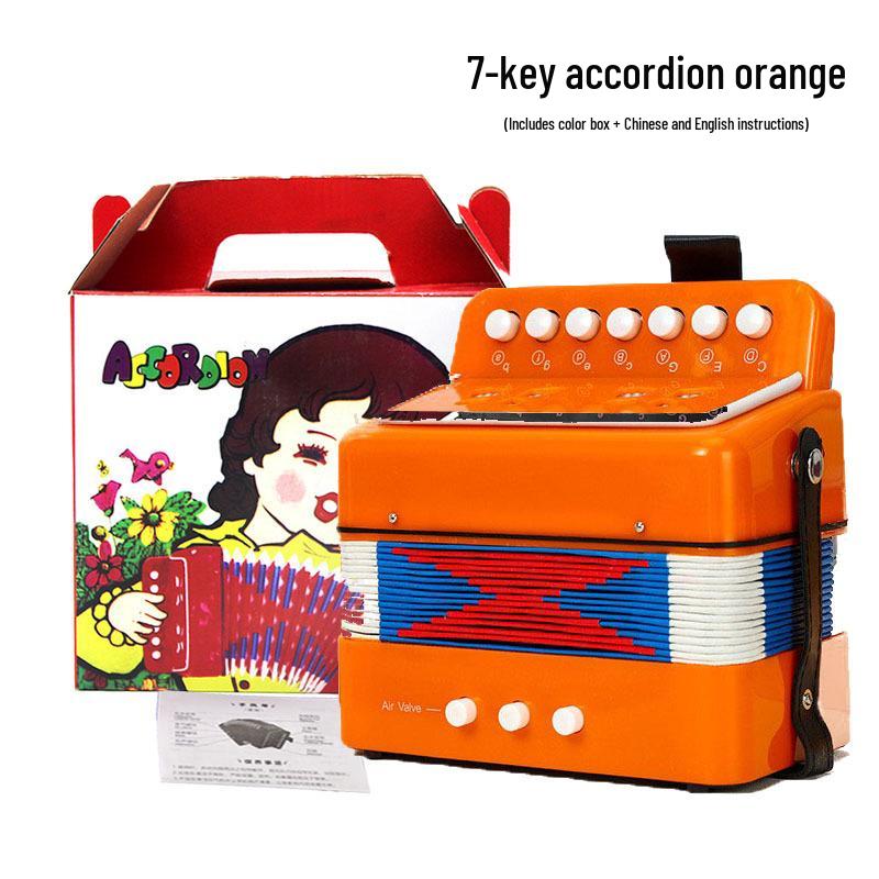 Мини 7-клавишный детский аккордеон: Музыкальная игрушка для начинающих и образовательный рождественский подарок оранжевый