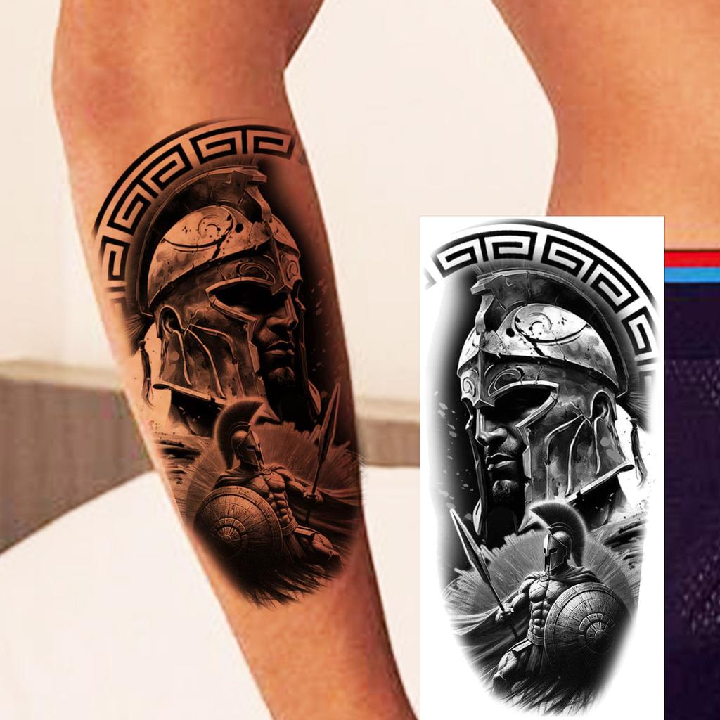 1 Vel Cool Krijger Gladiator Tijdelijke Tatoeages Voor Mannen Vrouwen Realistisch Wolf Leeuw Waterdicht Nep Tatoeage Lichaam Arm Kunst Sticker