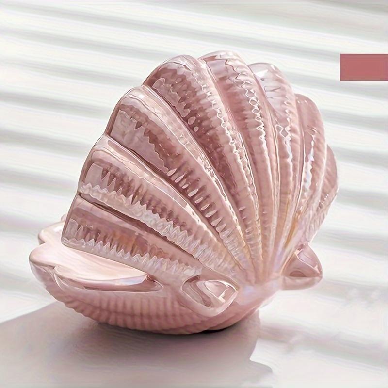 Semi-Circular Ceramic Shell Art Deco Style Jewelry Tray, Multipurpose Key and Jewelry Holder for Entryway/Vanity, Home Room Decor