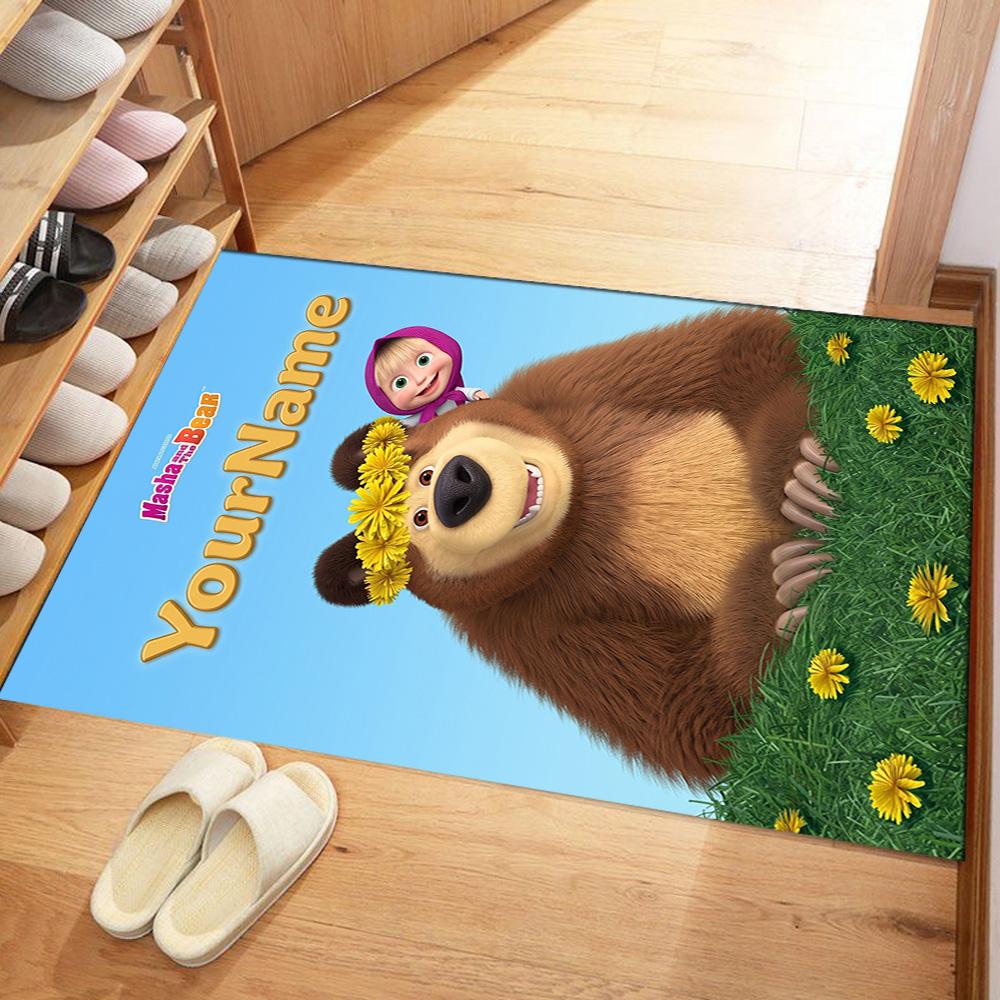 Masha Bear Customize Text Floor Mat Perfect for Dormitory Balcony Game Room Dining Room Anti-slip Rug Anime Office Decor