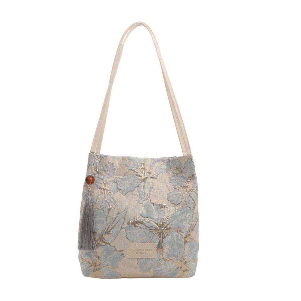 New Chinese Style Embroidery Shoulder Bag Butterfly Women Handbag Cute Flower Bucket Bag  Children синий