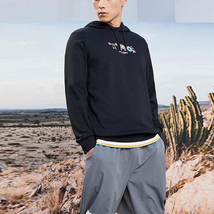 Anta Fun Print Loose Hoodie Sport Pullover Men Tops Black 952117713-5