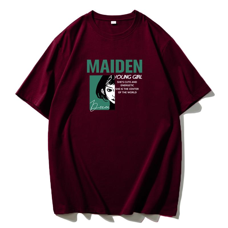 

Shellsuning модные женские футболки с мультяшным принтом, летние повседневные базовые футболки из 100% хлопка с короткими рукавами, женские корейские универсальные топы для пар в стиле Харадзюку 3XL вино красного