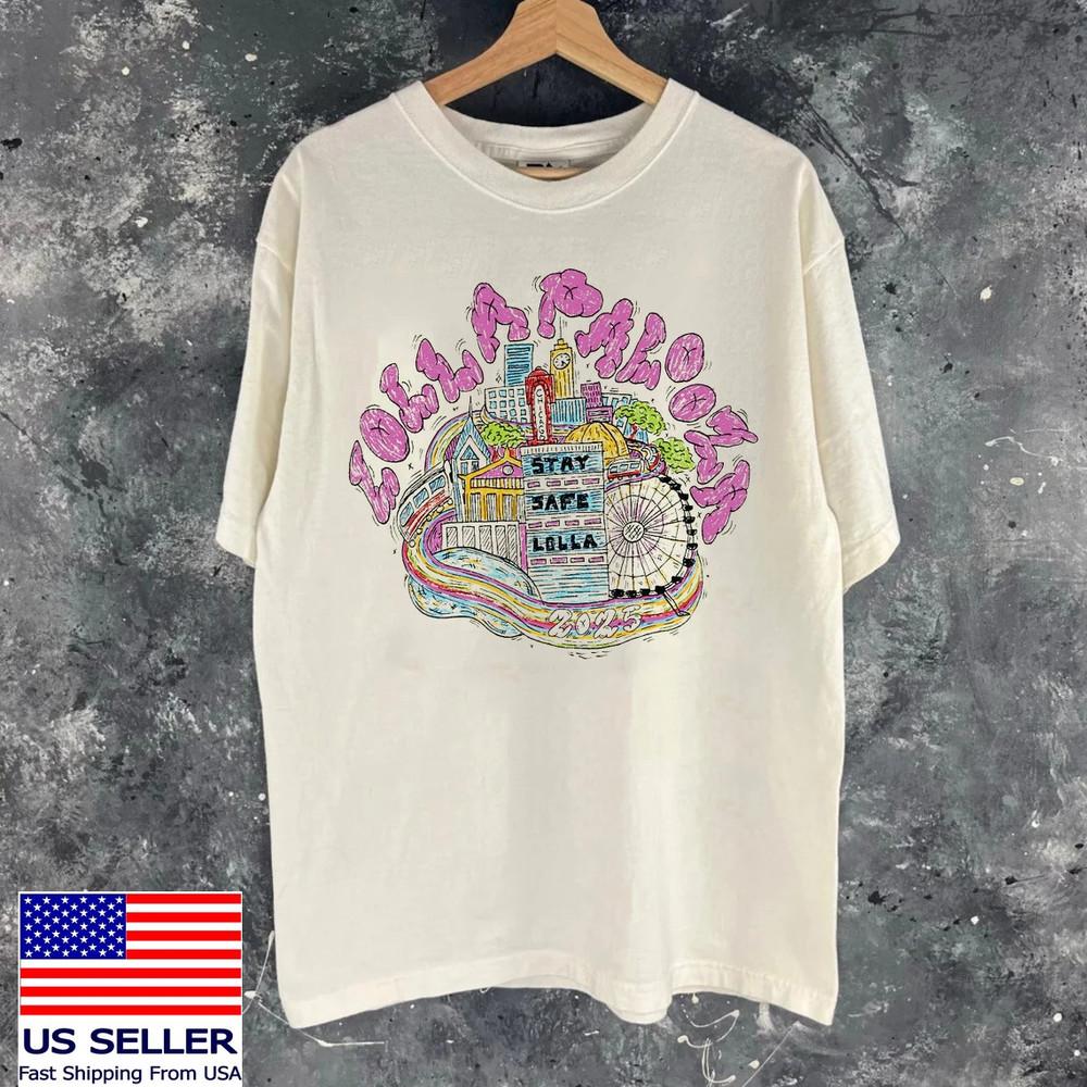 Lollapalooza Skyline Lineup Stay Safe T Shirt  Unisex T-Shirt XXL