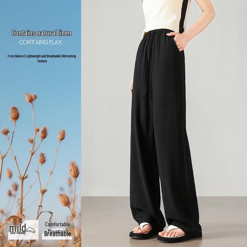 HSTYLE Old Money Style Linen Wide-Leg Pants S