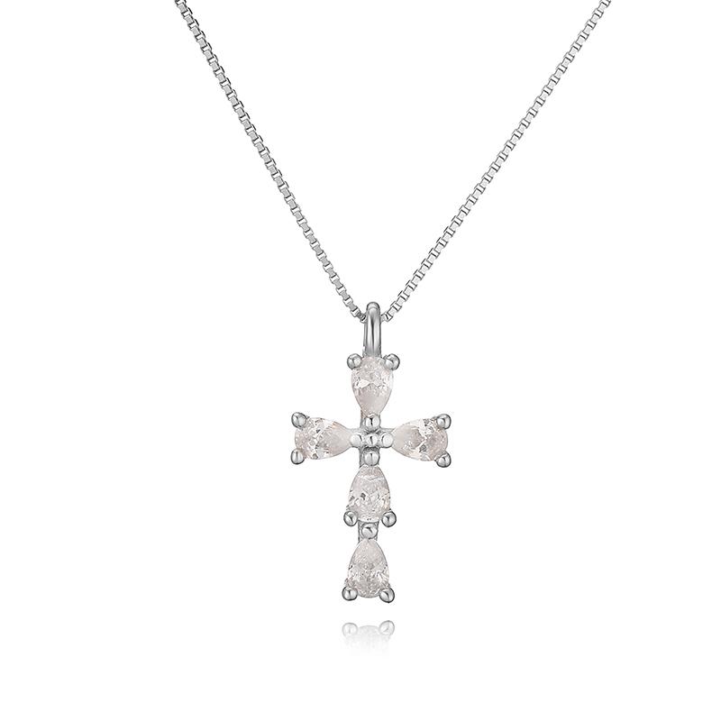 S925 Silver Zircon Cross Pendants Necklaces Light Gothic Cross Pendant Chain Fashion Jewelry for Women Charms SL22