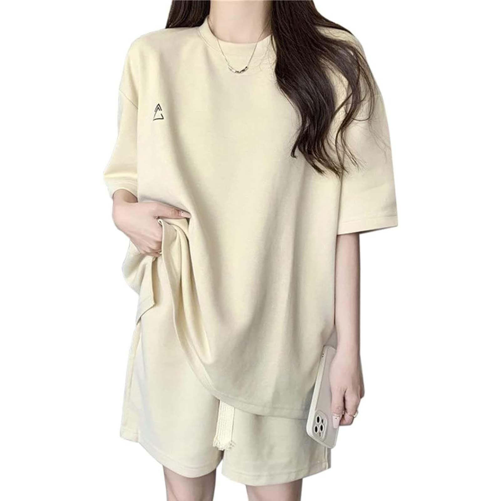 

[AAQX] Women s Summer Loungewear Set, Short Sleeve T-Shirt and Shorts, Lightweight, Loose Fit, Breathable, Comfortable, Cute, Casual, Stylish Loungewe