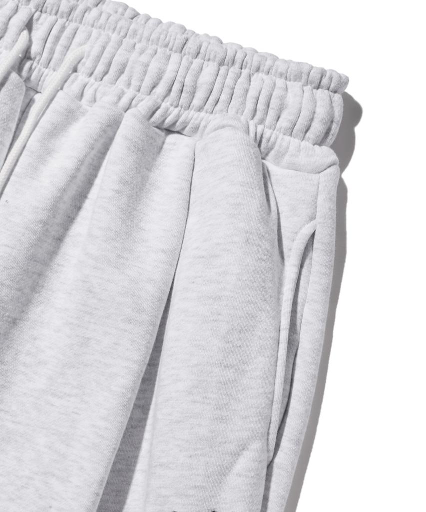 Eseulisseutyudio Lettering Pocket Fleece-Lined Wide One-Pleat Sweatpants White Melange