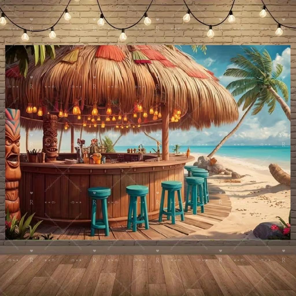Summer Beach Holiday Party Decoration Backdrop Sunshine Flamingo Ocean Surfboard Portrait Photography Background Props Banner